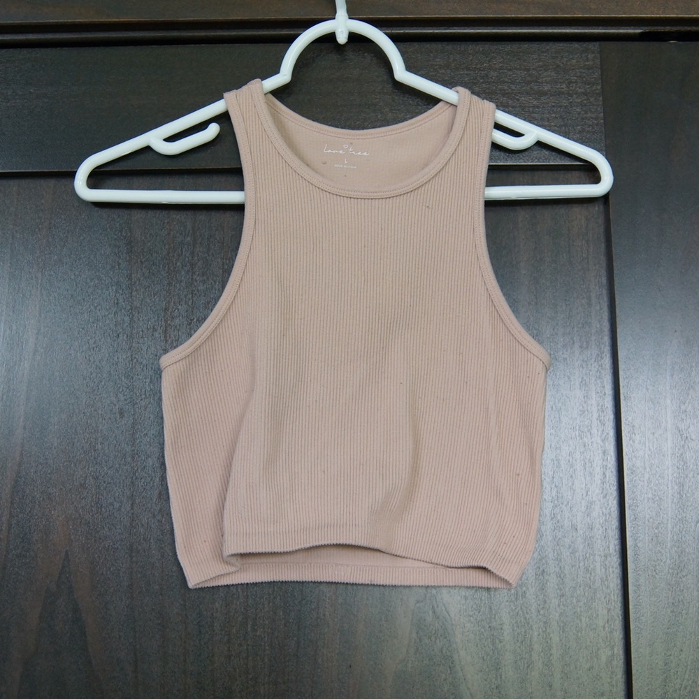 Love Tree Tan Fitted Crop Tank Top